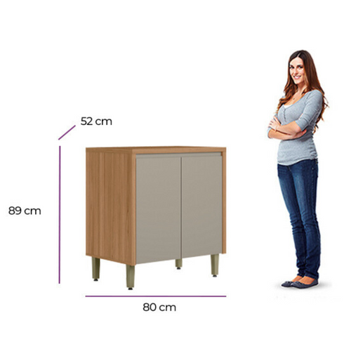 Armário Balcão de Cozinha Allure Linea 100% MDF 80cm 2 Portas Jequitibá e Gris