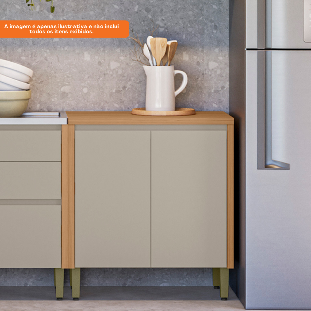 Armário Balcão de Cozinha Allure Linea 100% MDF 80cm 2 Portas Jequitibá e Gris