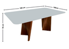 Mesa Retangular Tania Menegaz 180x100cm Canto Moeda Noce Tampo de Vidro Off White