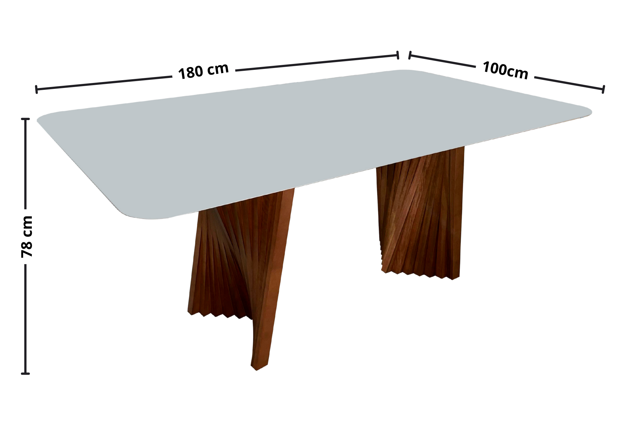 Mesa Retangular Tania Menegaz 180x100cm Canto Moeda Noce Tampo de Vidro Off White