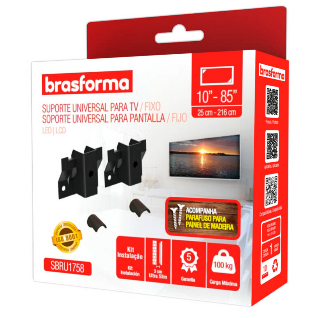 Suporte de Parede Fixo Universal Brasforma SBRU1758 TV de 10" a 85"