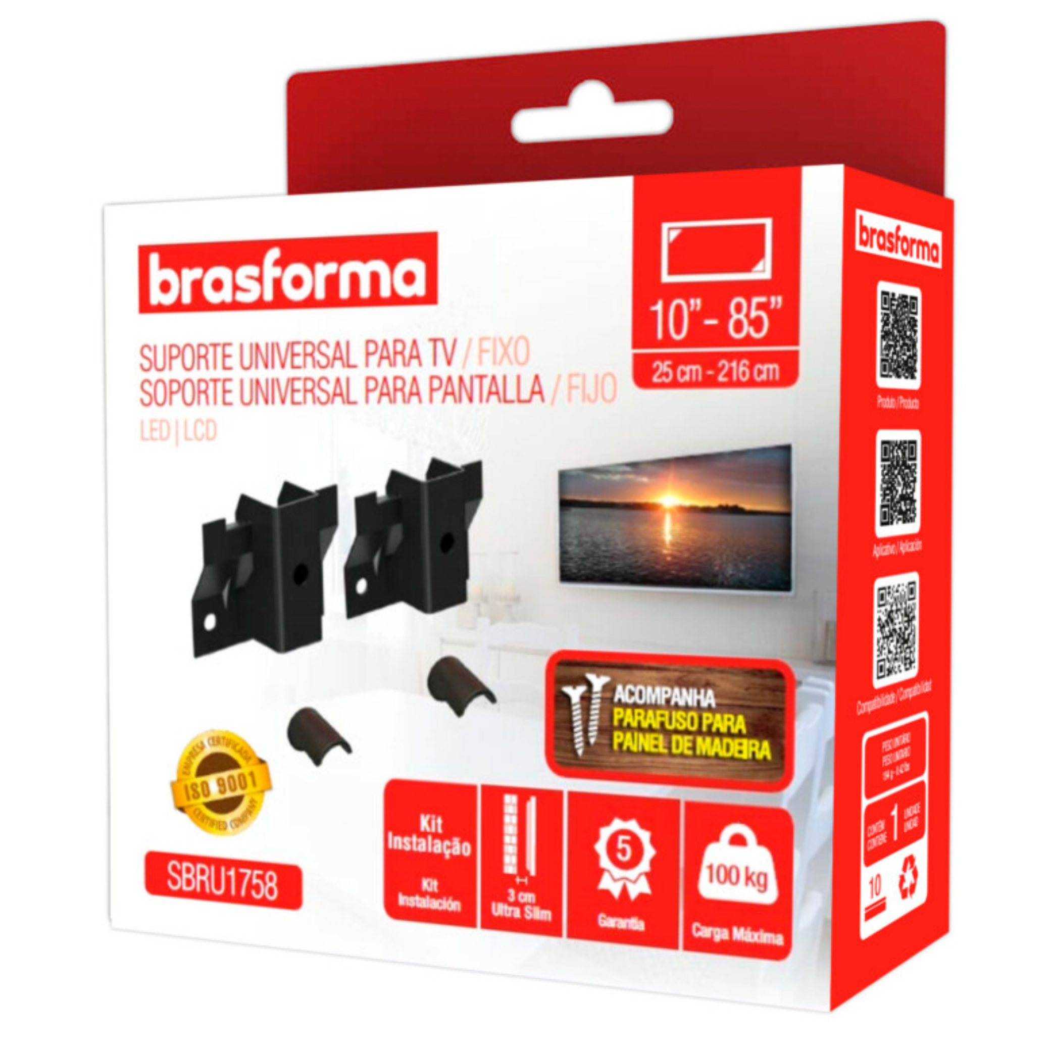 Suporte de Parede Fixo Universal Brasforma SBRU1758 TV de 10" a 85"