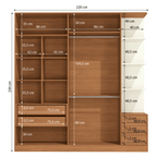 Roupeiro T593 Kappesberg 220cm 4 Portas 3 Gavetas e Nichos Canela e Off White