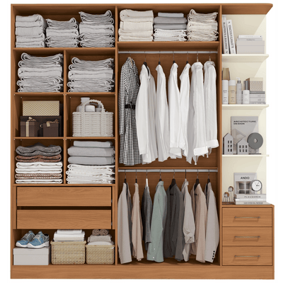Roupeiro T593 Kappesberg 220cm 4 Portas 3 Gavetas e Nichos Canela e Off White