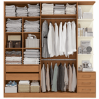 Roupeiro T593 Kappesberg 220cm 4 Portas 3 Gavetas e Nichos Canela e Off White