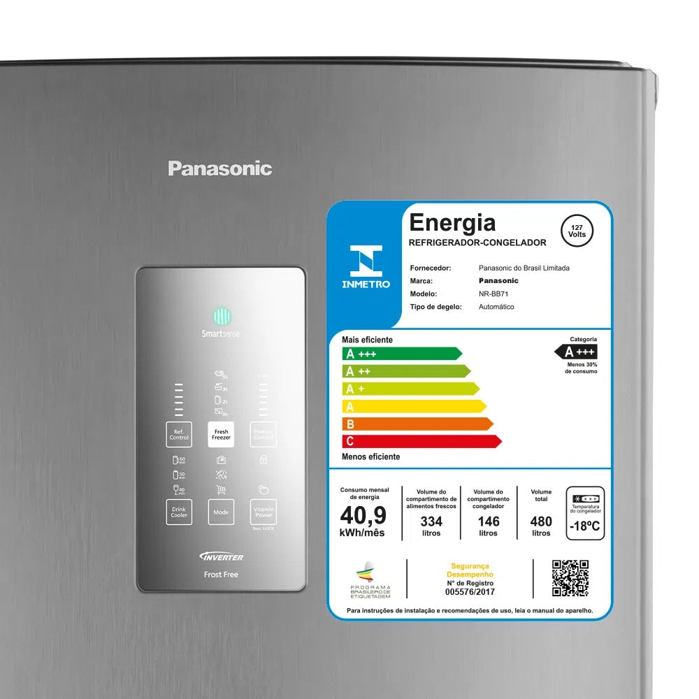 Refrigerador Panasonic 480L Inverter Duplex Inverse Aço Escovado 220V