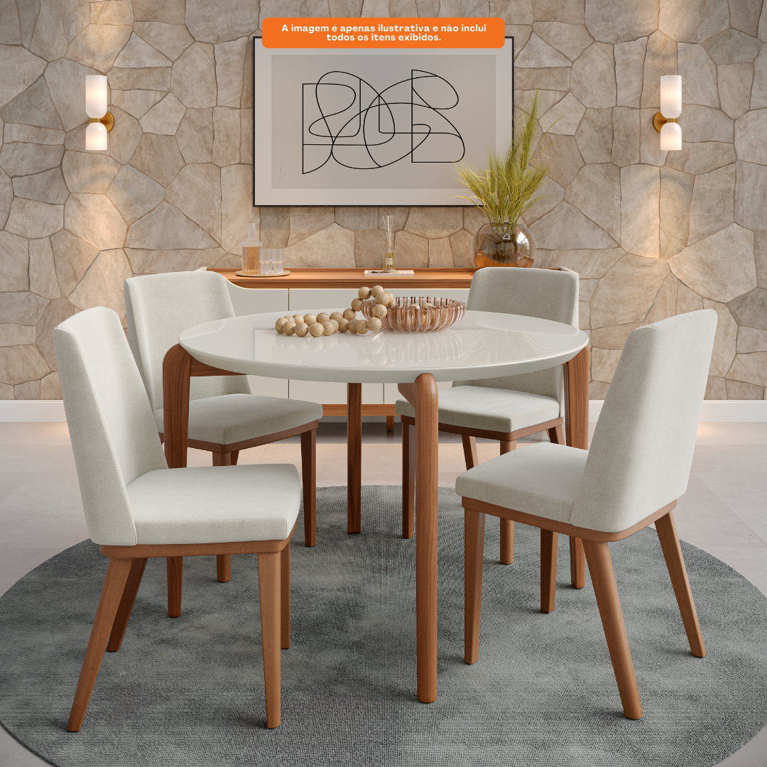 Mesa Redonda Donatella Província 115cm Natural Tampo Vidro Off White