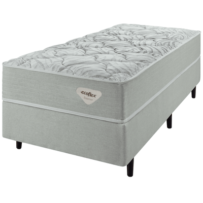 Conjunto Cama Box Luno Solteiro Ecoflex 88X188x61 Molas Ensacadas Prata