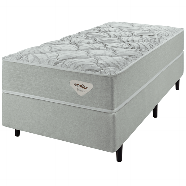 Conjunto Cama Box Luno Solteiro Ecoflex 88X188x61 Molas Ensacadas Prata
