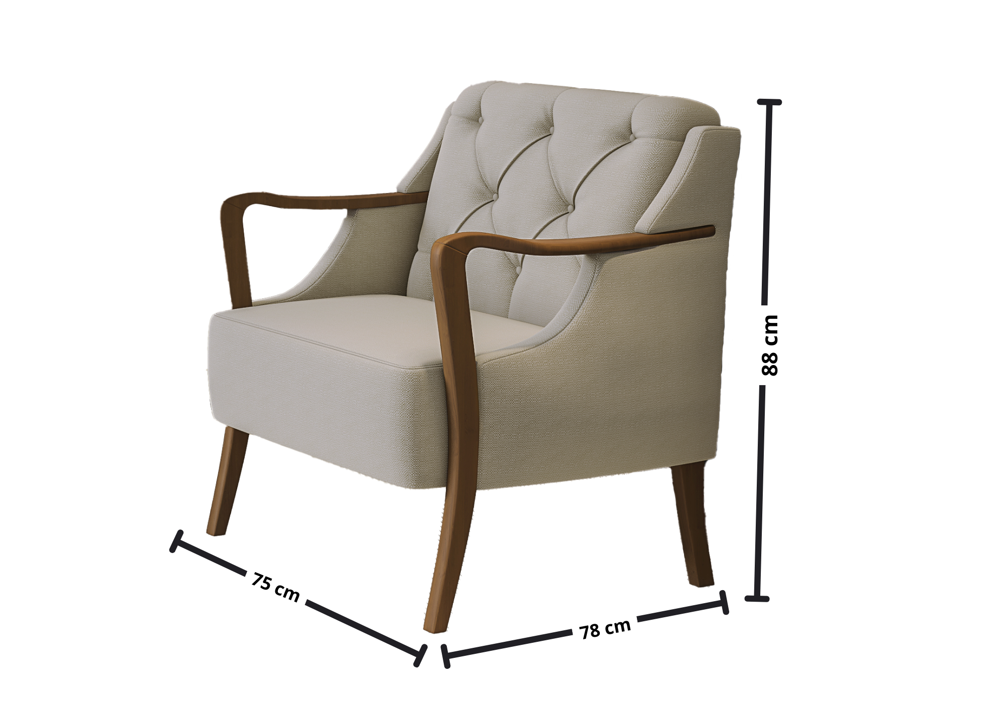 Poltrona Plaza Molufan Estofada Braço de Madeira Tecido Linho Bege