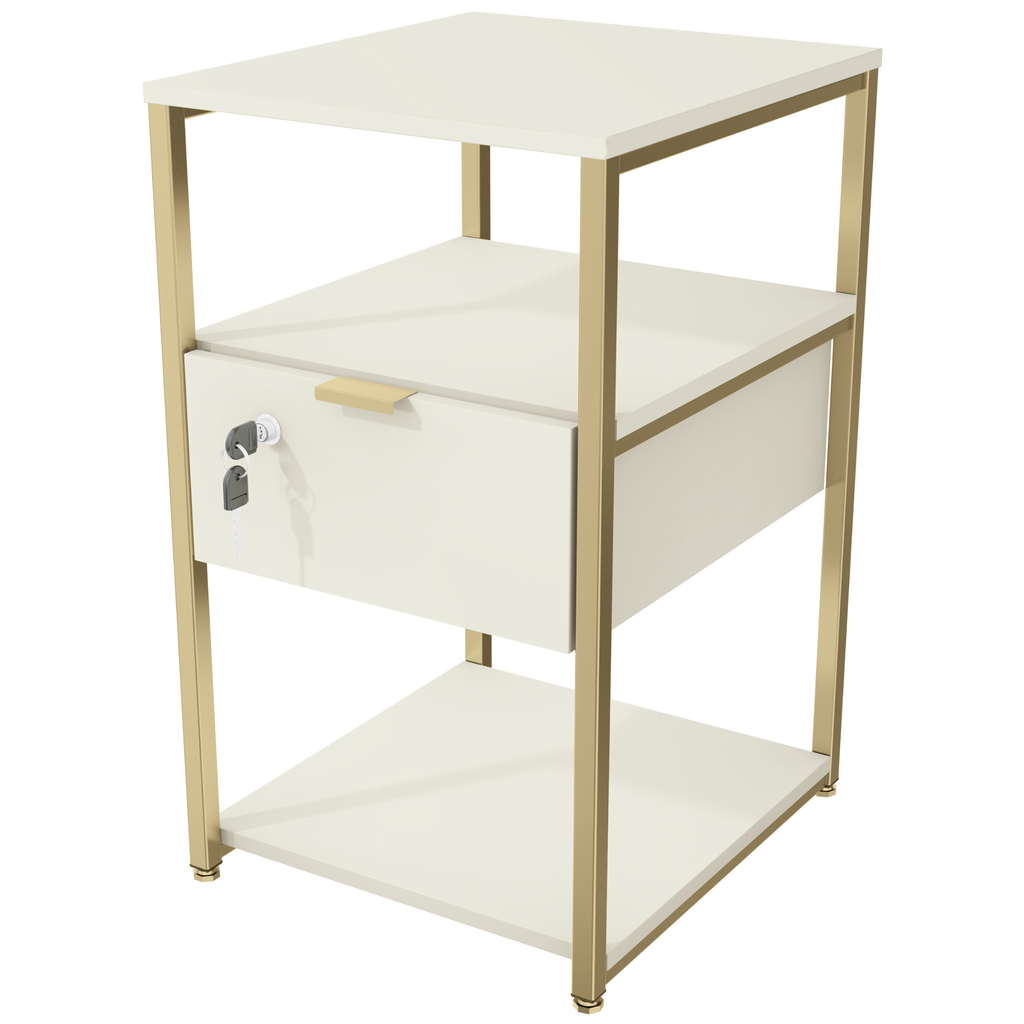 Mesa de Cabeceira Industrial Kappesberg LI046 Off White e Dourado