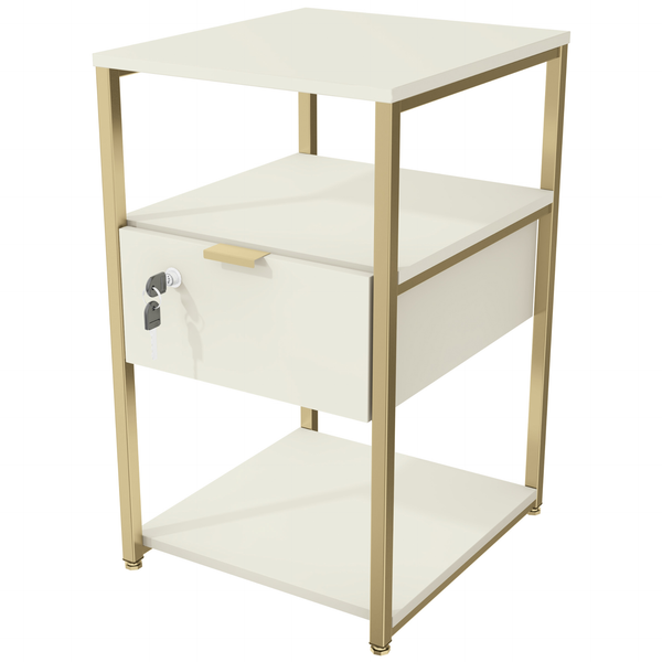 Mesa de Cabeceira Industrial Kappesberg LI046 Off White e Dourado
