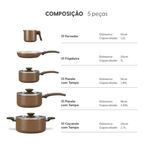 Jogo de Panelas Ceramic Life Brinox Antiaderente Primea Cappuccino