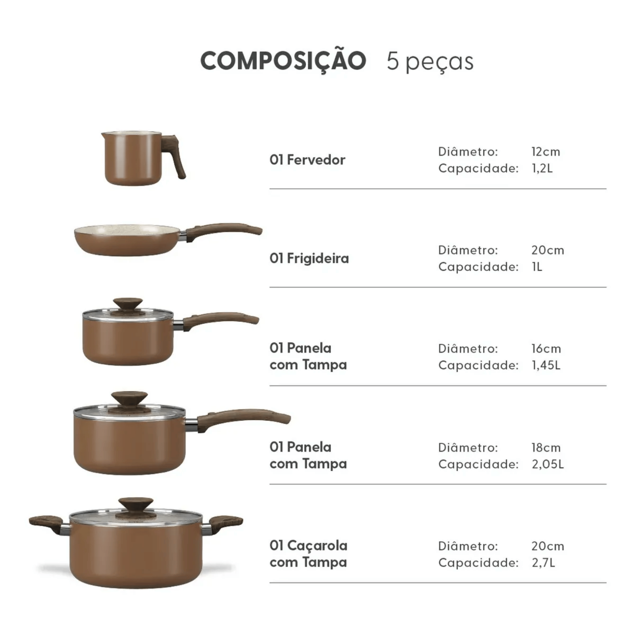 Jogo de Panelas Ceramic Life Brinox Antiaderente Primea Cappuccino