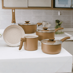 Jogo de Panelas Ceramic Life Brinox Antiaderente Primea Cappuccino