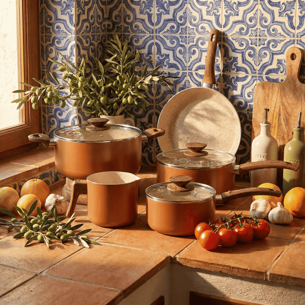 Jogo de Panelas Ceramic Life Brinox Antiaderente Primea Cappuccino