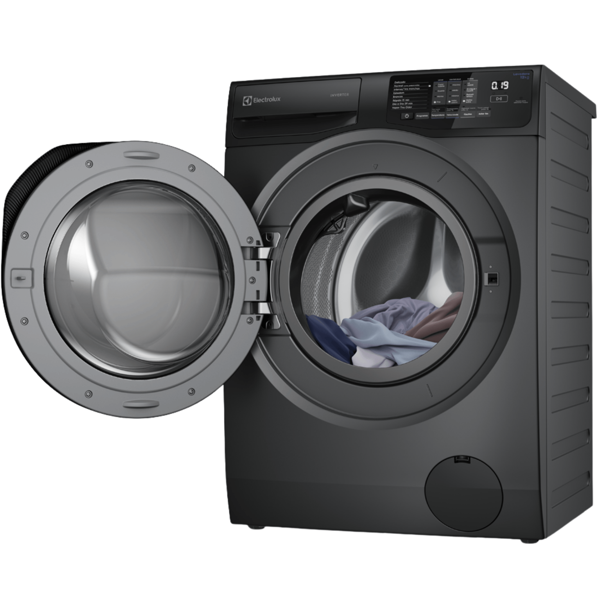 Lavadora de Roupas Electrolux 12KG LFC12 Lavagem Inteligente Inverter com Água Quente Cinza Ônix 220V