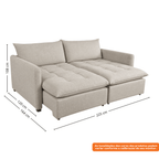 Sofá Texas 225cm Bella Design 2 Assentos Retráteis Encostos Reclináveis Linho Amêndoa