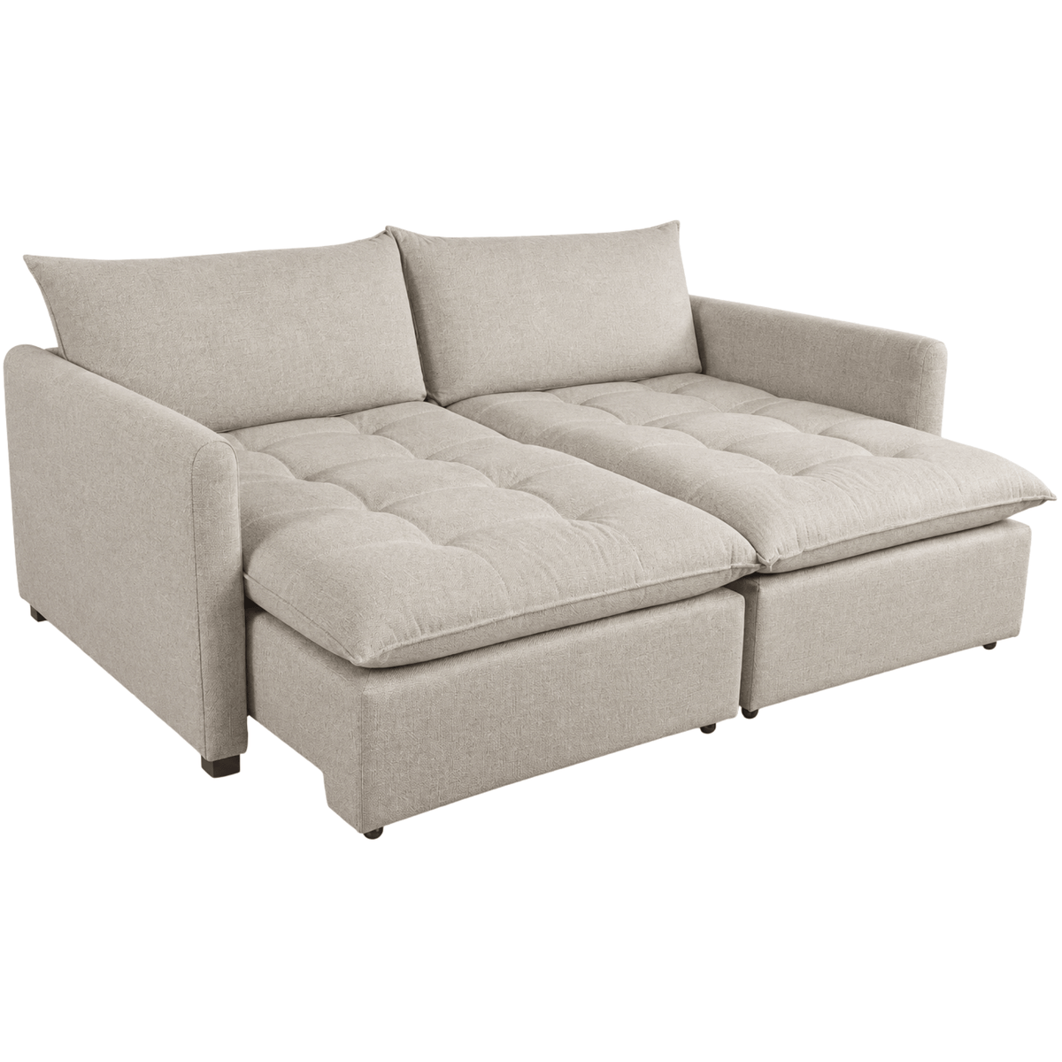 Sofá Texas 225cm Bella Design 2 Assentos Retráteis Encostos Reclináveis Linho Amêndoa