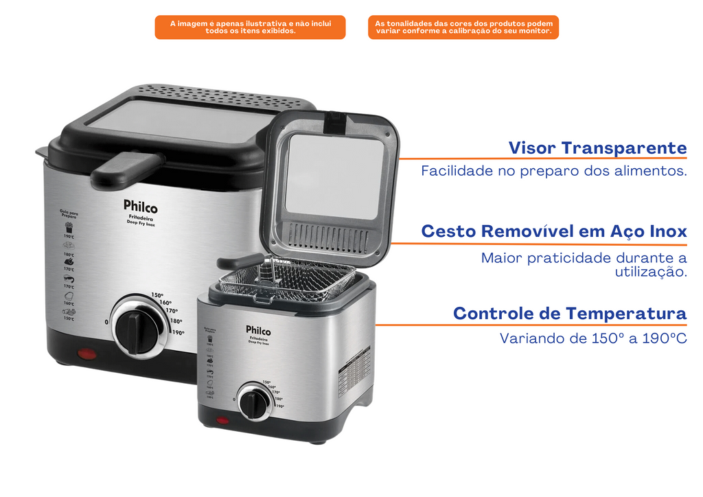 Fritadeira Elétrica com Oléo Philco 1,8L  Deep Fry Inox 220V