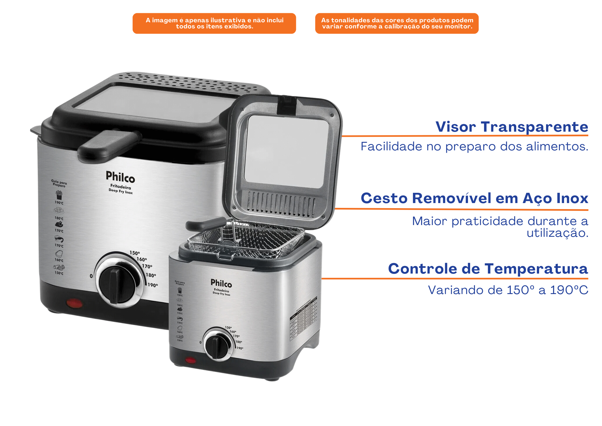 Fritadeira Elétrica com Oléo Philco 1,8L  Deep Fry Inox 220V