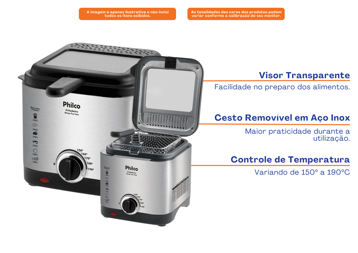 Fritadeira Elétrica com Oléo Philco 1,8L  Deep Fry Inox 220V