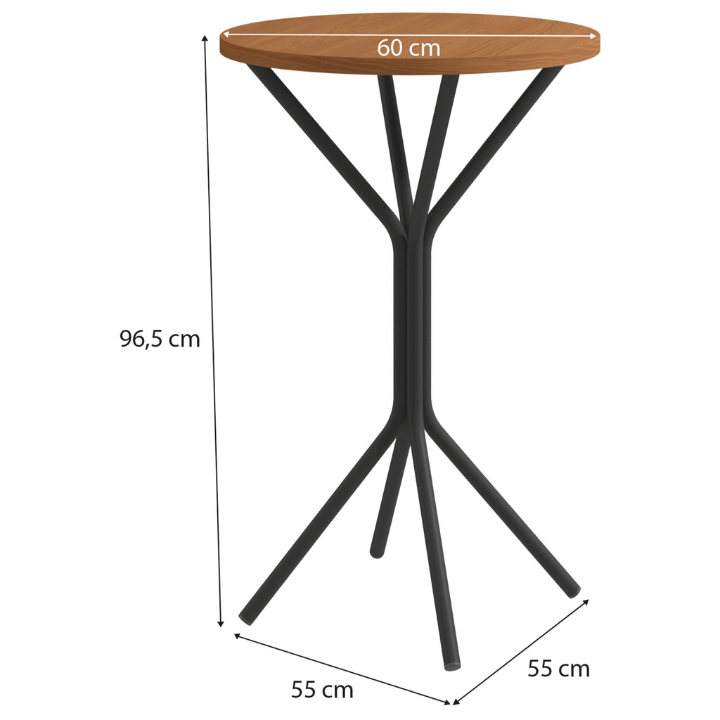 Mesa Bistro Oxford Kappesberg 65cm Crome Preto Fosco com Canela
