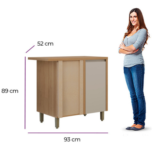 Armário Balcão Canto de Cozinha Allure Linea 100% MDF 93cm Jequitibá e Gris