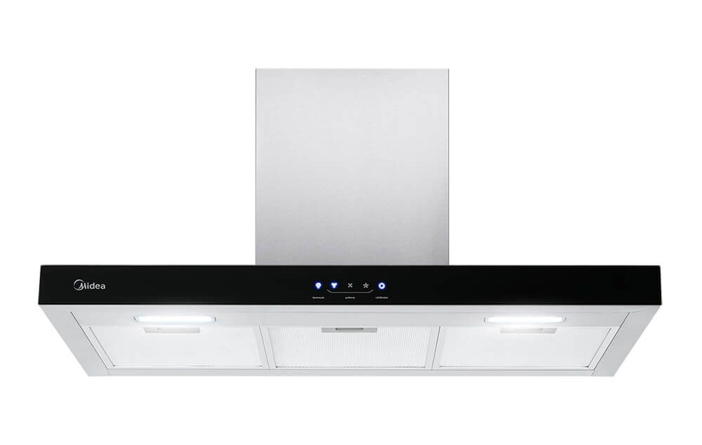 Coifa Midea 90cm de Parede Painel ProTouch com Vidro Preto RTA92 Inox/Preto 220V