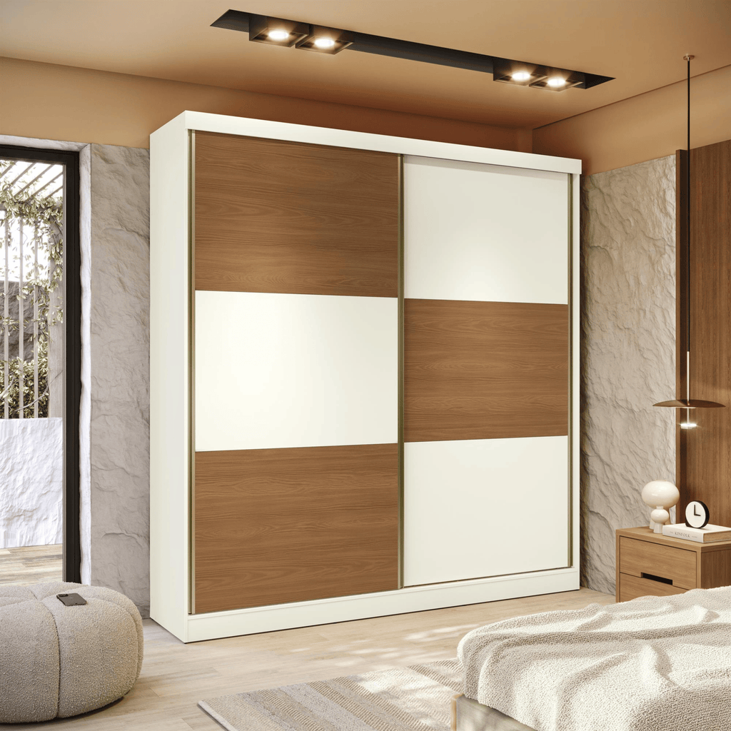 Roupeiro T592 Kappesberg 220cm 2 Portas Correr Flex Off White e Canela