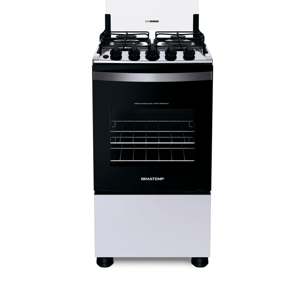 Fogão 4 Bocas Brastemp BFO4NBB Piso Duas Prateleiras com Alturas Ajustáveis Branco Bivolt