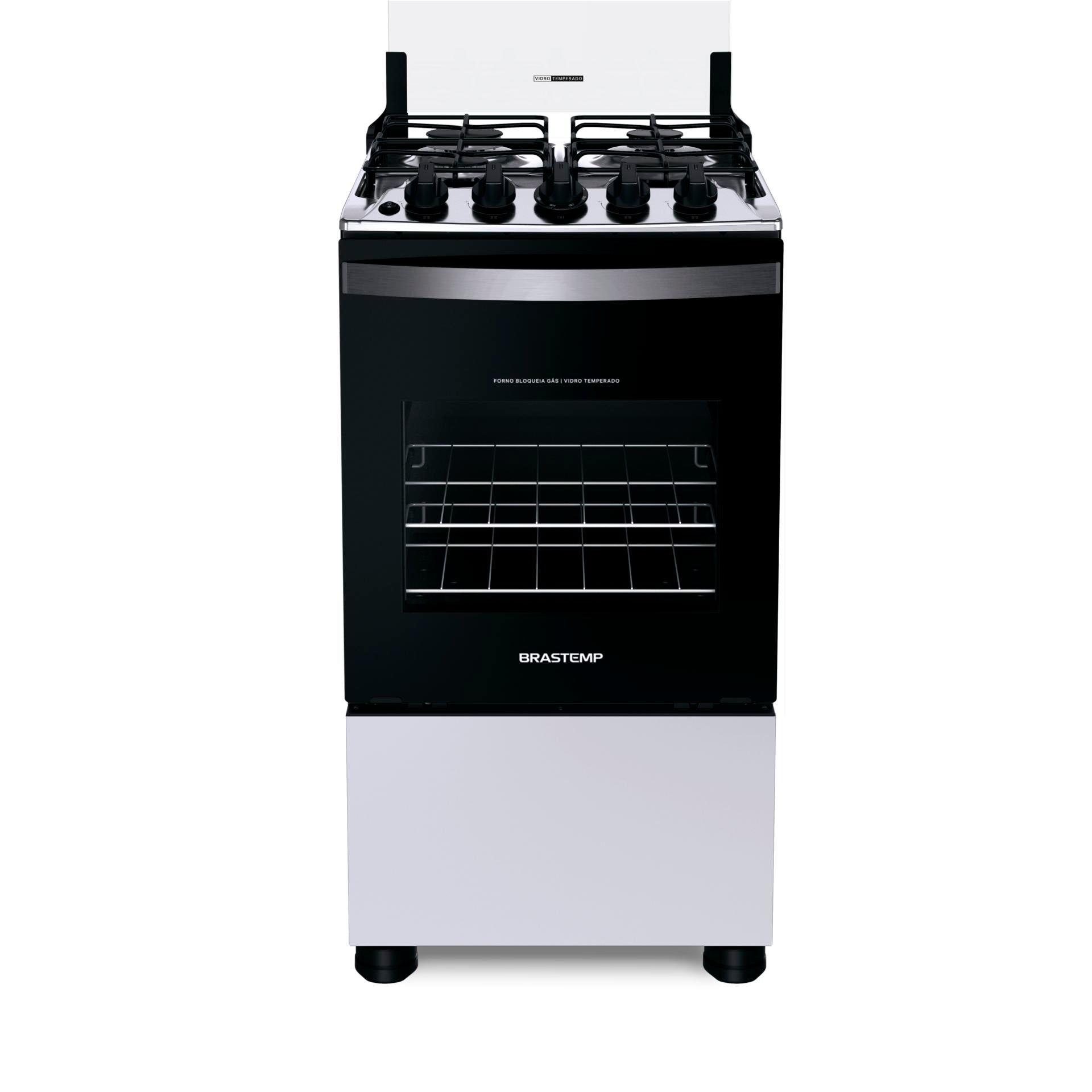 Fogão 4 Bocas Brastemp BFO4NBB Piso Duas Prateleiras com Alturas Ajustáveis Branco Bivolt