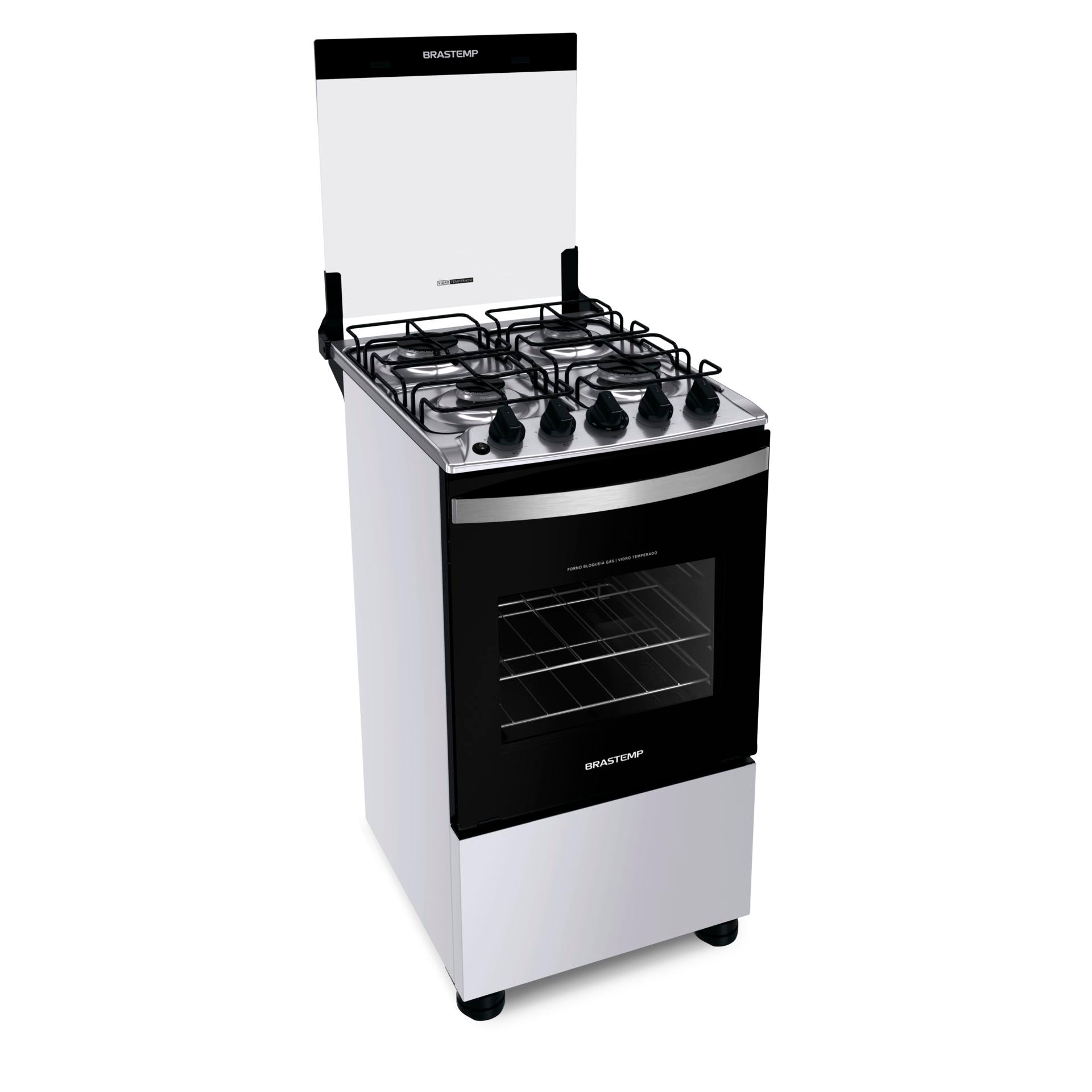 Fogão 4 Bocas Brastemp BFO4NBB Piso Duas Prateleiras com Alturas Ajustáveis Branco Bivolt