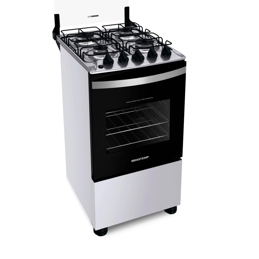 Fogão 4 Bocas Brastemp BFO4NBB Piso Duas Prateleiras com Alturas Ajustáveis Branco Bivolt