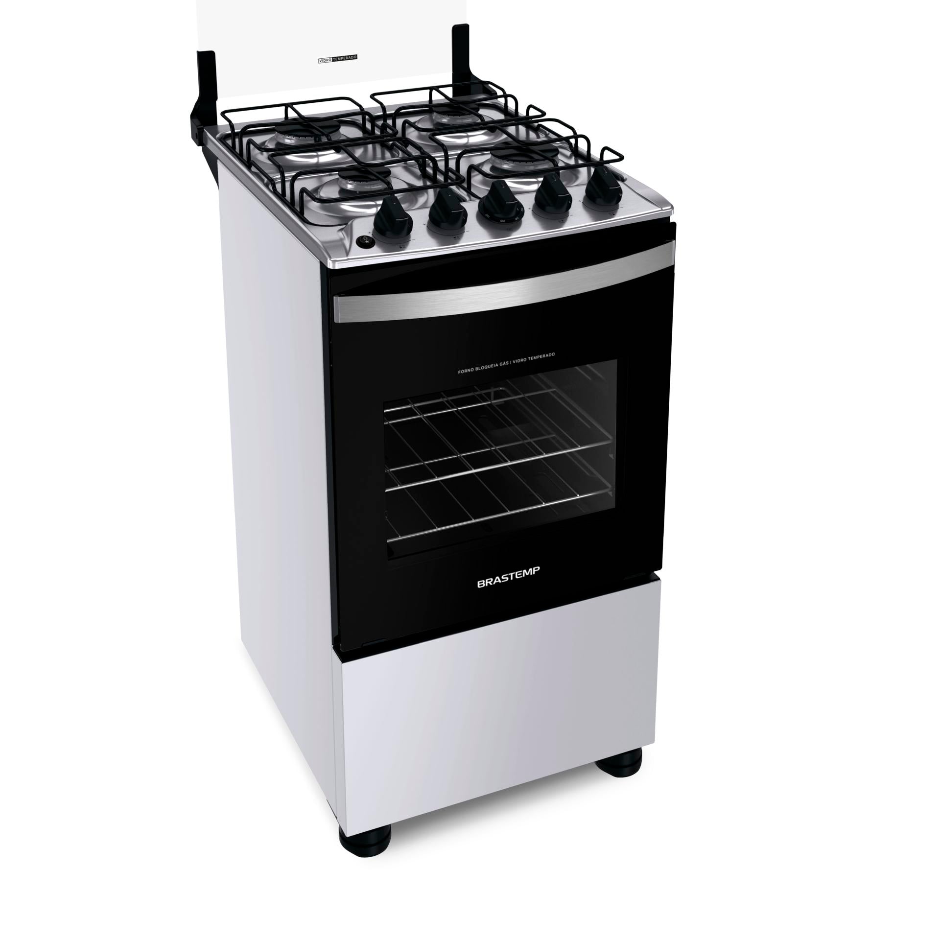 Fogão 4 Bocas Brastemp BFO4NBB Piso Duas Prateleiras com Alturas Ajustáveis Branco Bivolt