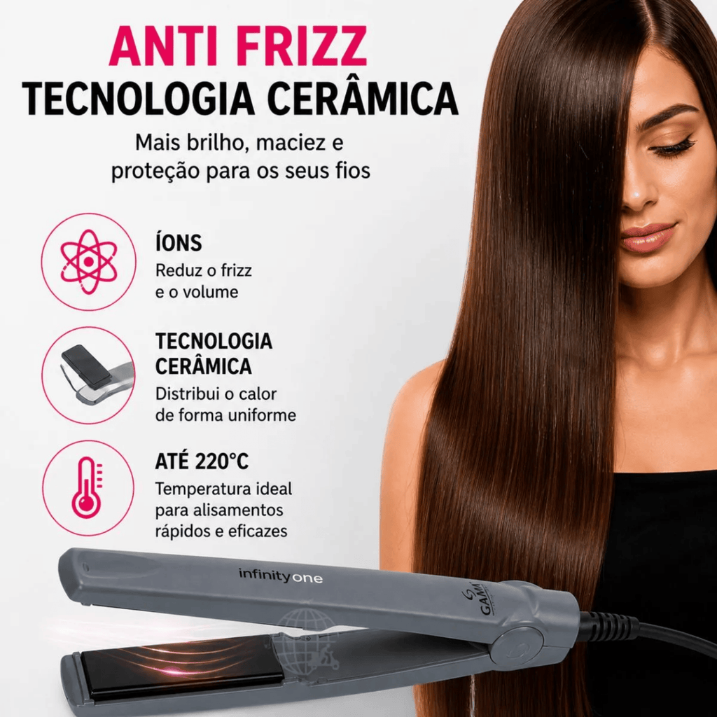 Prancha Gama Cerâmica Infinity One 220°C Cinza 220V