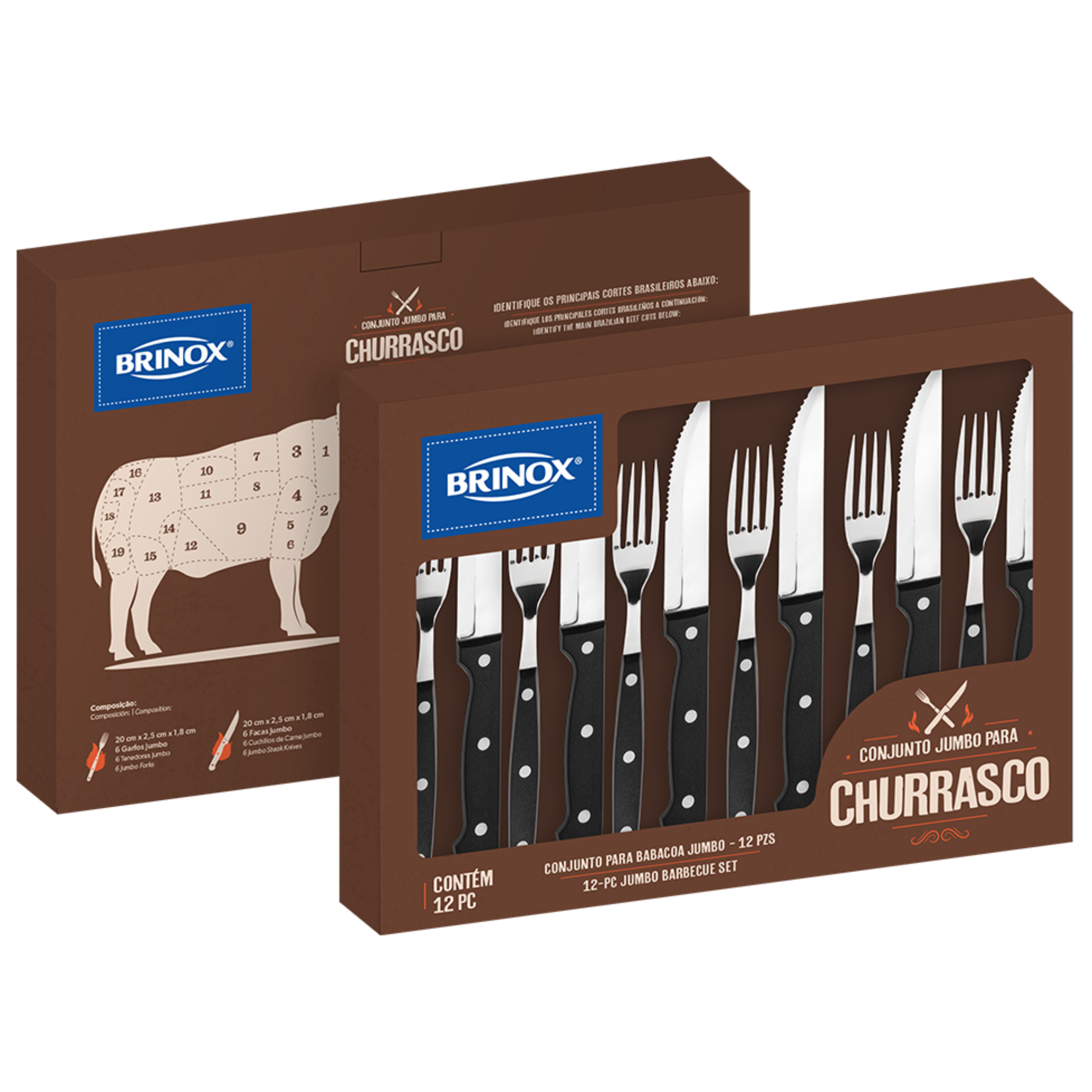 Conjunto de Talheres Jumbo Brinox 12 Peças Para Churrasco Preto