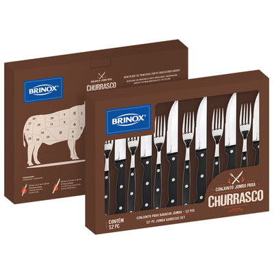 Conjunto de Talheres Jumbo Brinox 12 Peças Para Churrasco Preto