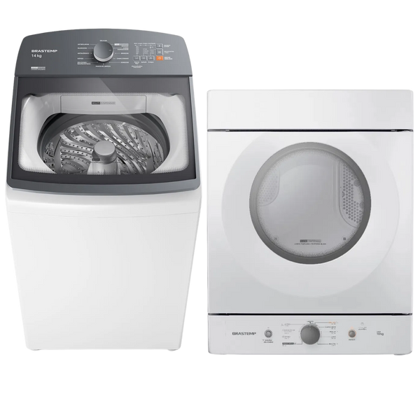 Conjunto Brastemp Lavadora de Roupas 14kg Advanced BWF14AB + Secadora de Parede 10kg BSI10BB 220V