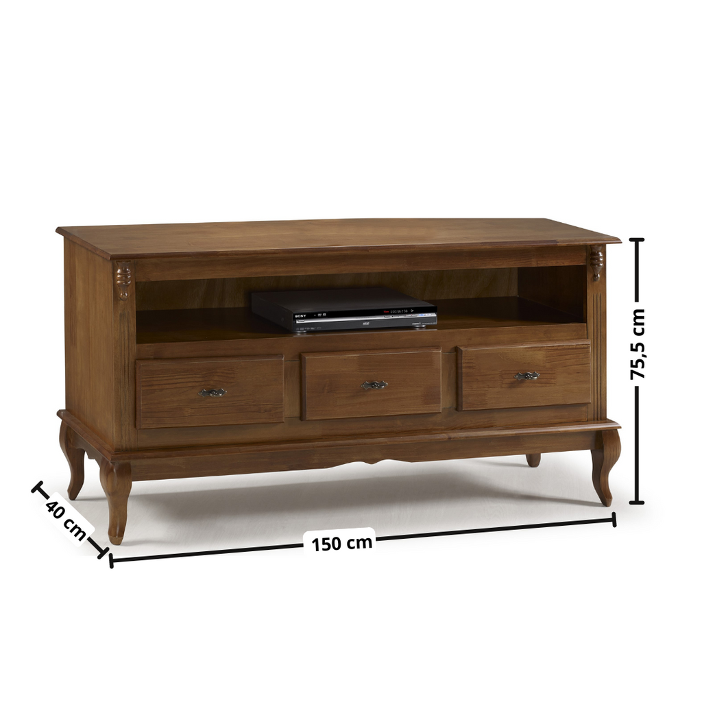 Rack Rústico 150cm Linz 60501 3 Gavetas 100% Madeira Maciça Imbuia
