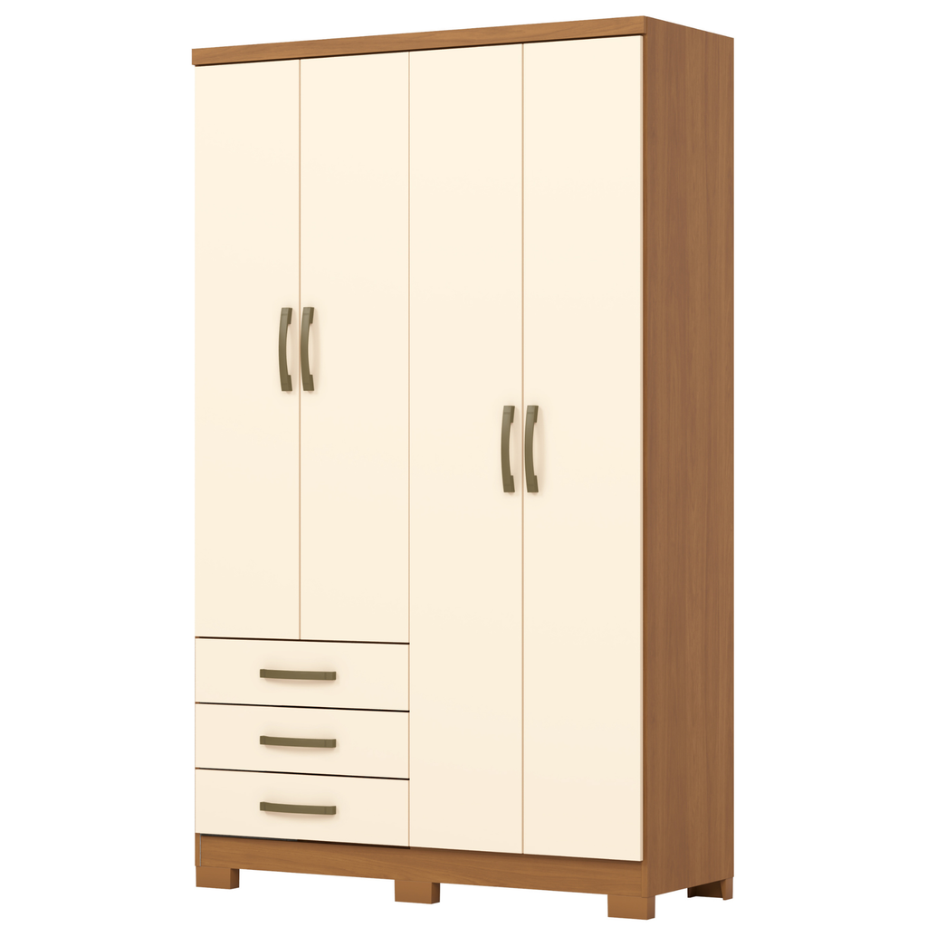 Roupeiro Caju Henn 121cm 4 Portas 3 Gavetas com Pé Cinamomo e Off White