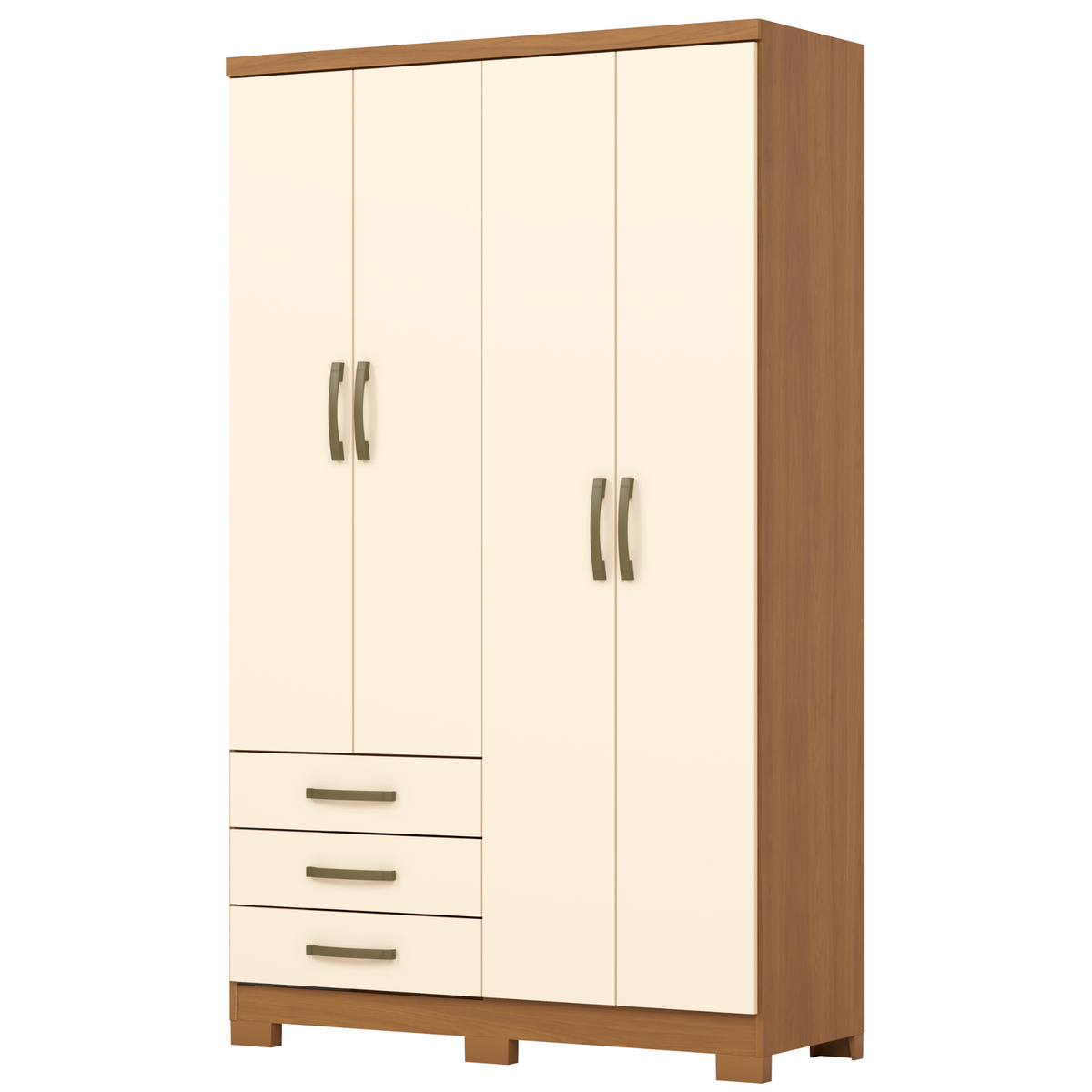 Roupeiro Caju Henn 121cm 4 Portas 3 Gavetas com Pé Cinamomo e Off White