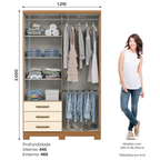 Roupeiro Caju Henn 121cm 4 Portas 3 Gavetas com Pé Cinamomo e Off White