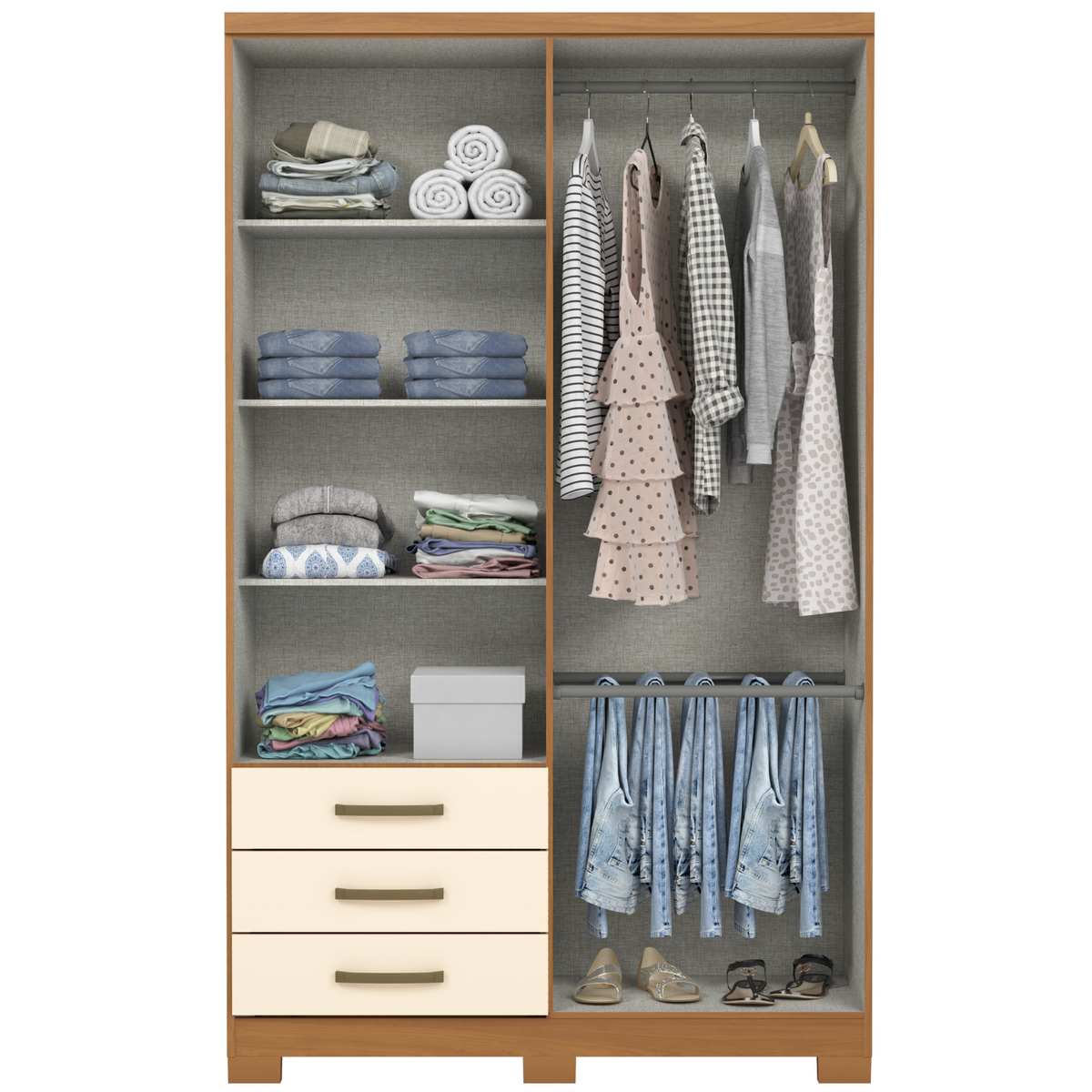 Roupeiro Caju Henn 121cm 4 Portas 3 Gavetas com Pé Cinamomo e Off White
