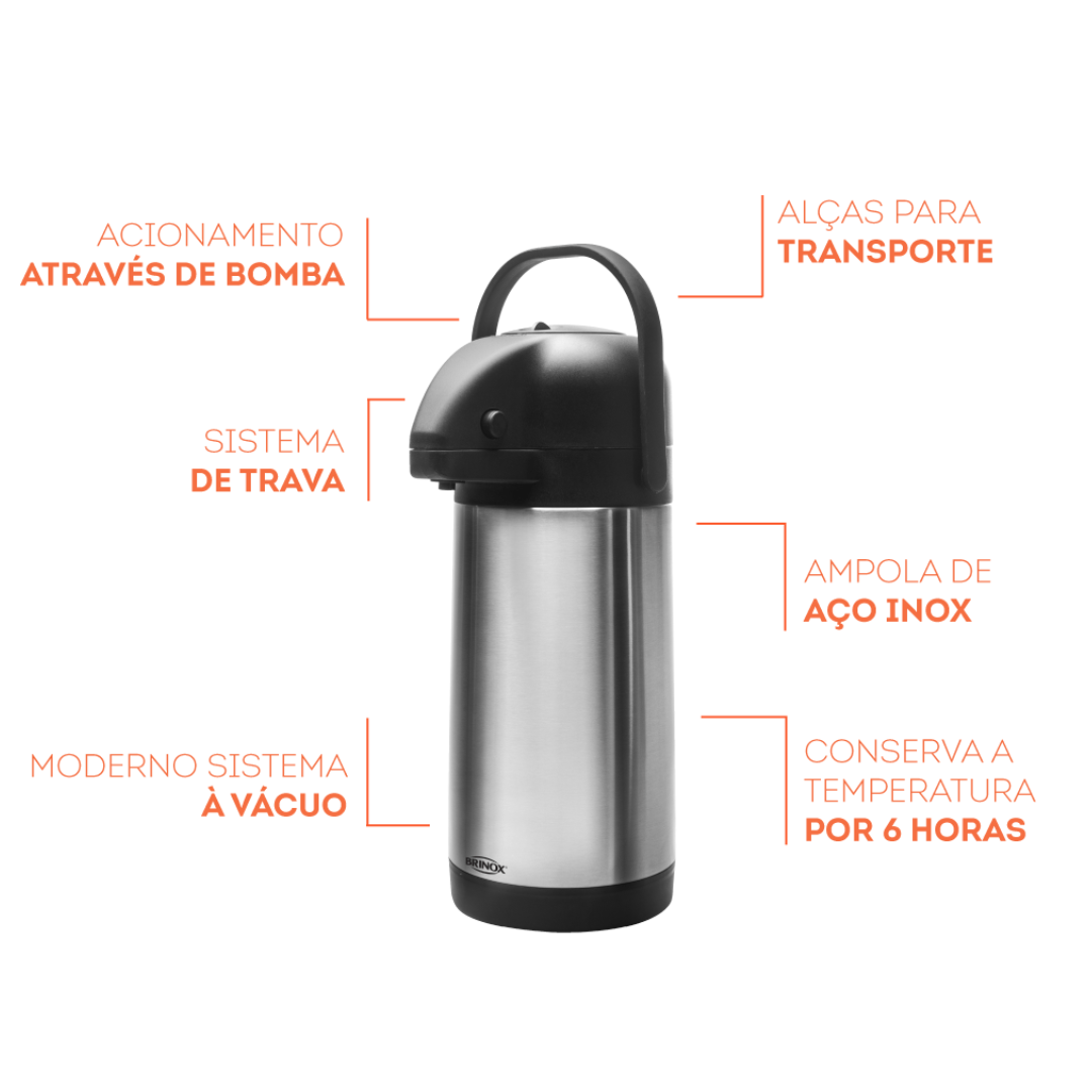 Garrafa Térmica Brinox 2,5L Inox