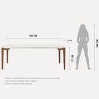 Mesa Retangular Donatella Província 220x100cm Natural Tampo Vidro Off White