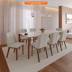 Mesa Retangular Donatella Província 220x100cm Natural Tampo Vidro Off White