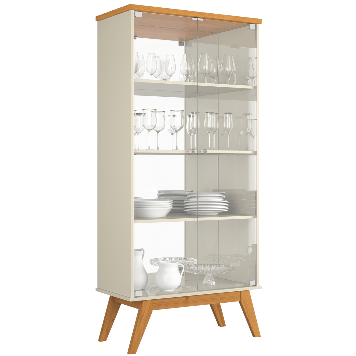 Cristaleira Orion Patrimar 77cm 2 Portas Off White e Cinamomo