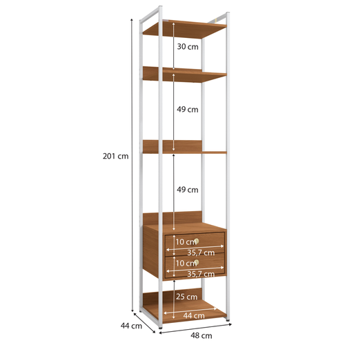 Armário Industrial Closet LI050 Kappesberg 48cm 5 Prateleiras 2 Gavetas Canela e Branco