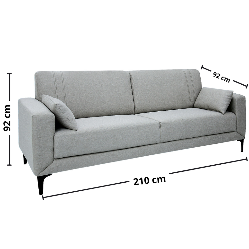 Sofá Agra 210cm Linoforte 2 Assentos Pé em Metal Linho Cinza